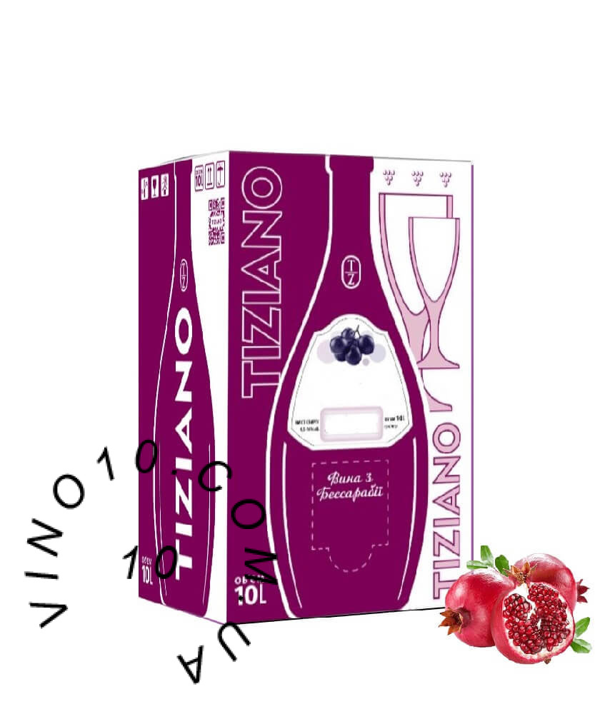 Вино Червоний Лев Тіціано напівсолодке червоне зі смаком гранату 10 літрів (bag-in-box)