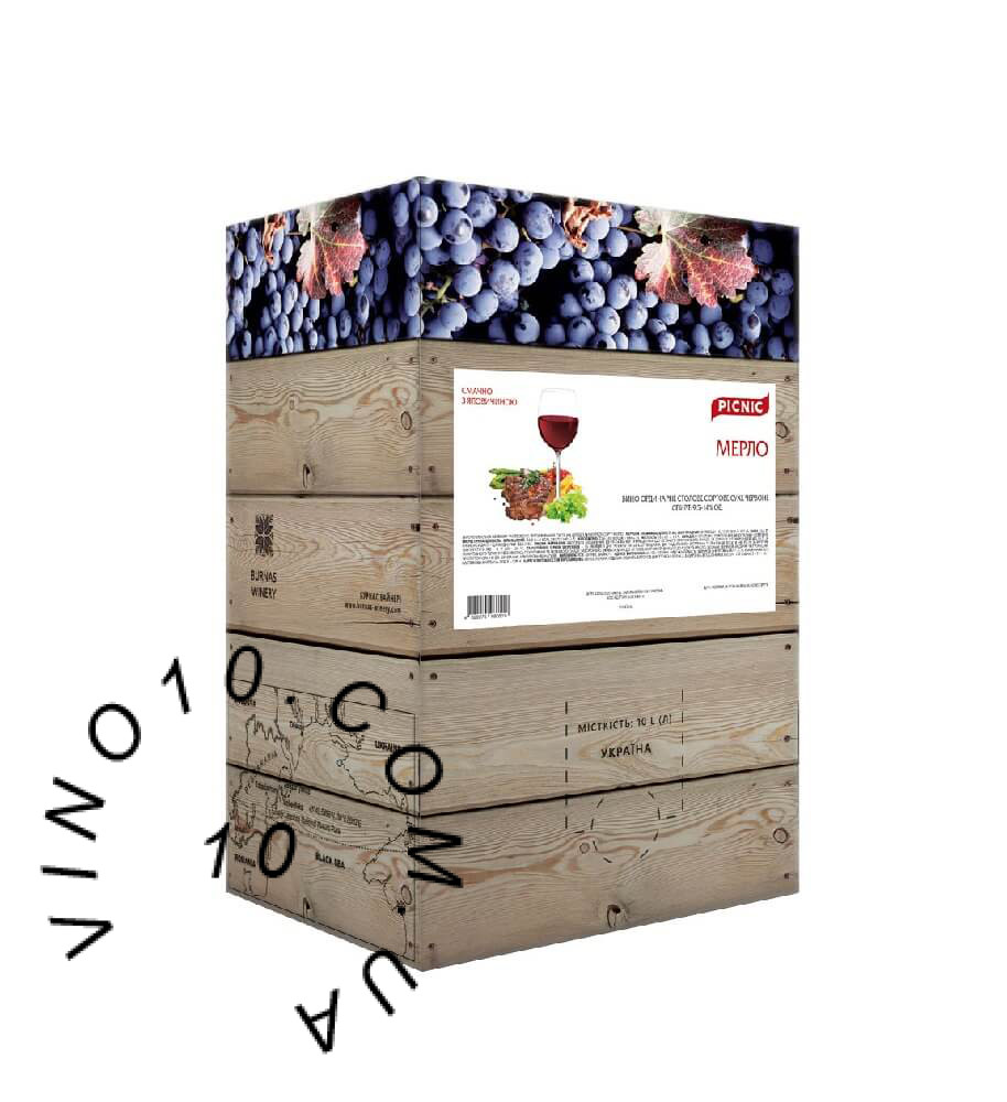 Вино Мерло Пікнік столове сухе червоне 10 літрів Тетропак